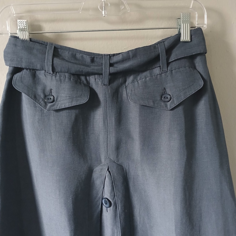 Max Mara Women's Size 2 Gray Button Back Midi Skirt Linen Silk Tie Waist - Picture 12 of 16